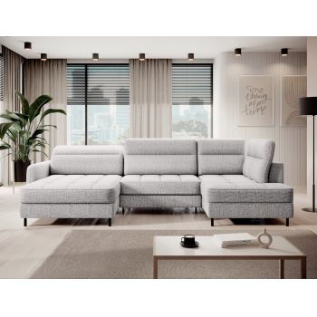 Coltar extensibil stanga 4 locuri ELTAP, LT-03AUB, Berrto, 306x165x100 cm, lemn/poliester, gri deschis
