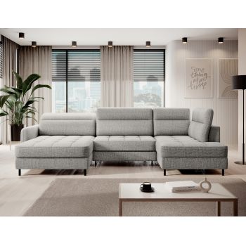 Coltar extensibil stanga 4 locuri ELTAP, LT-04AUB, Berrto, 306x165x100 cm, lemn/poliester, gri deschis