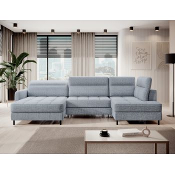 Coltar extensibil stanga 4 locuri ELTAP, LT-100AUB, Berrto, 306x165x100 cm, lemn/poliester, albastru deschis