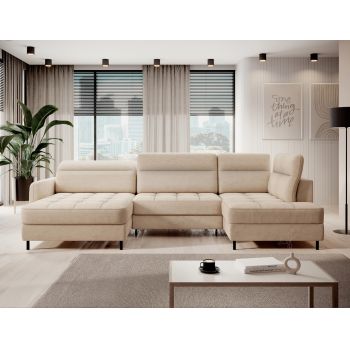 Coltar extensibil stanga 4 locuri ELTAP, LT-18TOS, Berrto, 306x165x100 cm, lemn/poliester, bej deschis