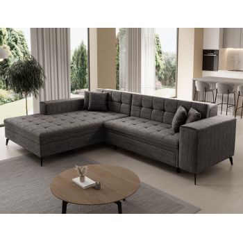 Coltar extensibil stanga 4 locuri ELTAP, Sol_01, Solange, 292x196x84 cm, lemn/poliester, gri