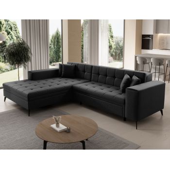 Coltar extensibil stanga 4 locuri ELTAP, Sol_03, Solange, 292x196x84 cm, lemn/poliester, negru