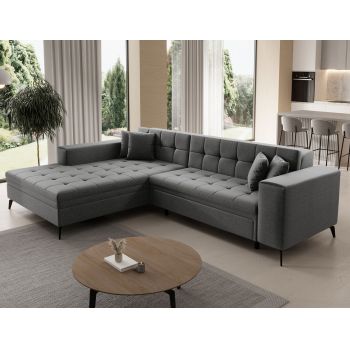 Coltar extensibil stanga 4 locuri ELTAP, Sol_04, Solange, 292x196x84 cm, lemn/poliester, gri