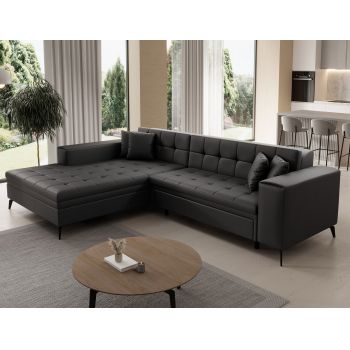 Coltar extensibil stanga 4 locuri ELTAP, Sol_05, Solange, 292x196x84 cm, lemn/poliester, negru