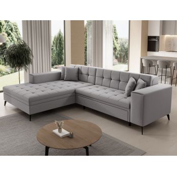 Coltar extensibil stanga 4 locuri ELTAP, Sol_09, Solange, 292x196x84 cm, lemn/poliester, gri deschis