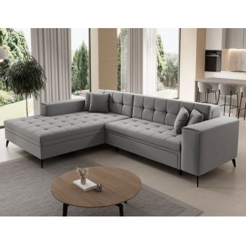 Coltar extensibil stanga 4 locuri ELTAP, Sol_10, Solange, 292x196x84 cm, lemn/poliester, gri deschis