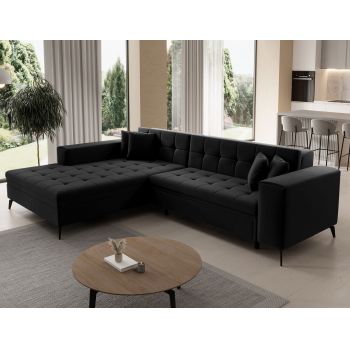 Coltar extensibil stanga 4 locuri ELTAP, Sol_17, Solange, 292x196x84 cm, lemn/poliester, negru