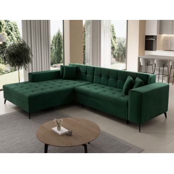 Coltar extensibil stanga 4 locuri ELTAP, Sol_18, Solange, 292x196x84 cm, lemn/poliester, verde inchis