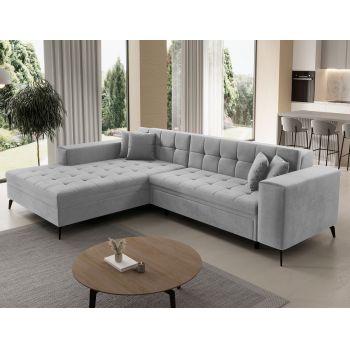 Coltar extensibil stanga 4 locuri ELTAP, Sol_20, Solange, 292x196x84 cm, lemn/poliester, gri deschis