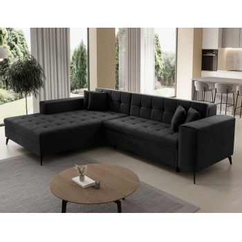 Coltar extensibil stanga 4 locuri ELTAP, Sol_21, Solange, 292x196x84 cm, lemn/poliester, gri inchis