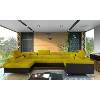 Coltar extensibil stanga 6 locuri ELTAP, Th_23, Thiago, 342x208x88 cm, lemn/poliester, galben/negru