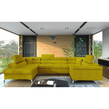 Coltar extensibil stanga 6 locuri ELTAP, Th-24, Thiago, 342x208x88 cm, lemn/poliester, galben