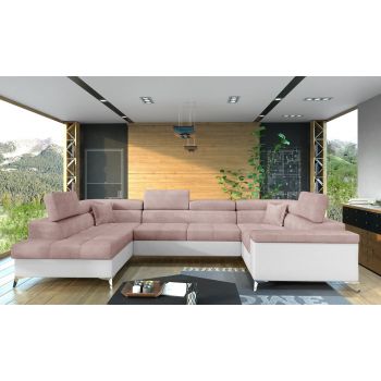 Coltar extensibil stanga 6 locuri ELTAP, Th_26, Thiago, 342x208x88 cm, lemn/poliester, roz deschis/alb