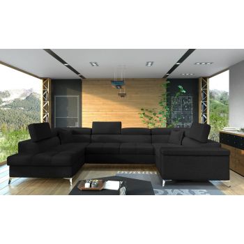 Coltar extensibil stanga 6 locuri ELTAP, Th_30, Thiago, 342x208x88 cm, lemn/poliester, negru