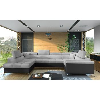 Coltar extensibil stanga 6 locuri ELTAP, Th_31, Thiago, 342x208x88 cm, lemn/poliester, gri deschis/negru