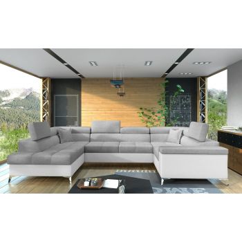 Coltar extensibil stanga 6 locuri ELTAP, Th_32, Thiago, 342x208x88 cm, lemn/poliester, gri deschis/alb
