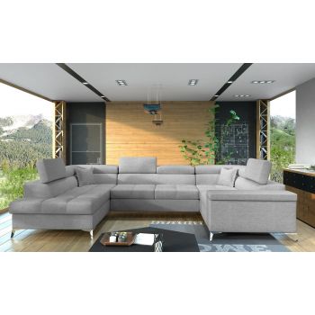 Coltar extensibil stanga 6 locuri ELTAP, Th_33, Thiago, 342x208x88 cm, lemn/poliester, gri deschis