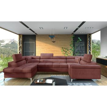 Coltar extensibil stanga 6 locuri ELTAP, Th_41, Thiago, 342x208x88 cm, lemn/poliester, roz inchis