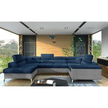 Coltar extensibil stanga 6 locuri ELTAP, Th_42, Thiago, 342x208x88 cm, lemn/poliester, albastru inchis/gri deschis