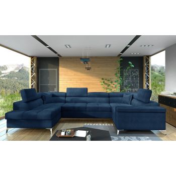 Coltar extensibil stanga 6 locuri ELTAP, Th_43, Thiago, 342x208x88 cm, lemn/poliester, albastru inchis
