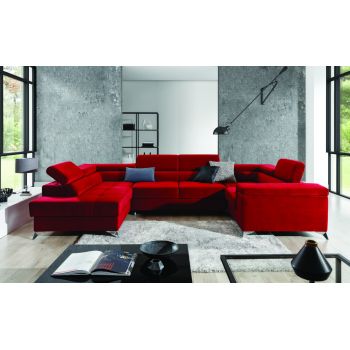 Coltar extensibil stanga 6 locuri ELTAP, Th_46, Thiago, 342x208x88 cm, lemn/poliester, rosu