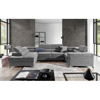 Coltar extensibil stanga 6 locuri ELTAP, Th_64, Thiago, 342x208x88 cm, lemn/poliester, gri