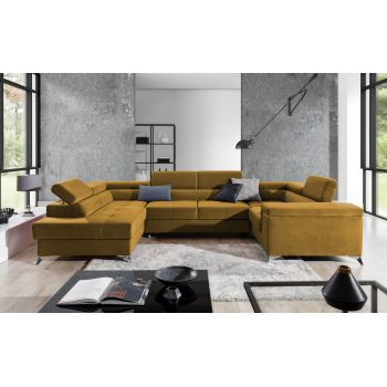 Coltar extensibil stanga 6 locuri ELTAP, Th-66, Thiago, 342x208x88 cm, lemn/poliester, mustar