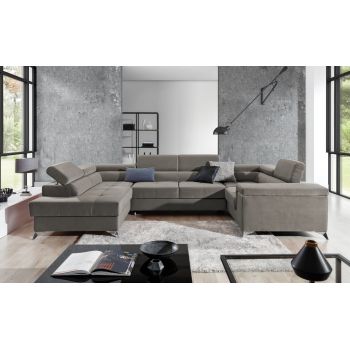 Coltar extensibil stanga 6 locuri ELTAP, Th_68, Thiago, 342x208x88 cm, lemn/poliester, bej inchis