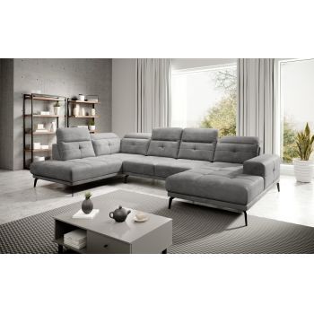 Coltar stanga 6 locuri ELTAP, LT-03NU, Bretan, 350x205x107 cm, lemn/poliester, gri deschis