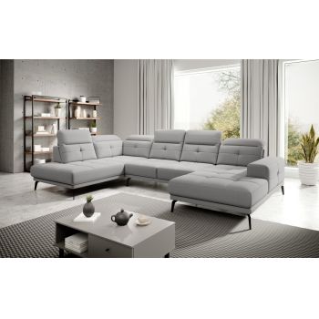 Coltar stanga 6 locuri ELTAP, LT-04GO, Bretan, 350x205x107 cm, lemn/poliester, gri deschis