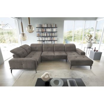 Coltar stanga 6 locuri ELTAP, LT-04LO, Neviro, 350x201x77 cm, lemn/poliester, gri