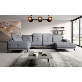 Coltar stanga 6 locuri ELTAP, LT-04PO, Neviro, 350x201x77 cm, lemn/poliester, gri deschis