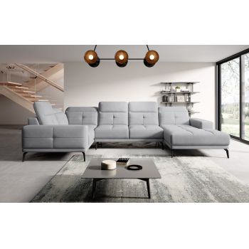 Coltar stanga 6 locuri ELTAP, LT-04SO, Neviro, 350x201x77 cm, lemn/poliester, gri deschis