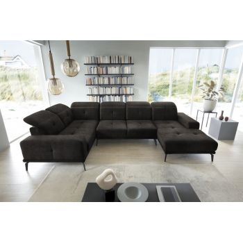 Coltar stanga 6 locuri ELTAP, LT-05LO, Neviro, 350x201x77 cm, lemn/poliester, gri inchis