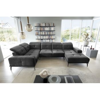 Coltar stanga 6 locuri ELTAP, LT-05NU, Neviro, 350x201x77 cm, lemn/poliester, gri inchis