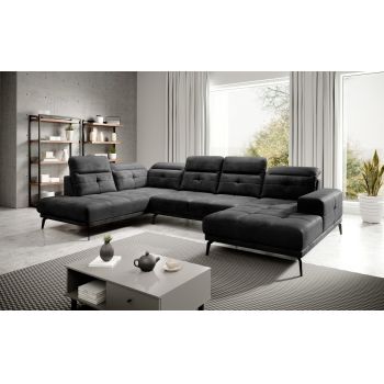 Coltar stanga 6 locuri ELTAP, LT-06NU, Bretan, 350x205x107 cm, lemn/poliester, gri inchis
