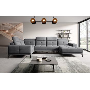 Coltar stanga 6 locuri ELTAP, LT-06SO, Neviro, 350x201x77 cm, lemn/poliester, gri inchis