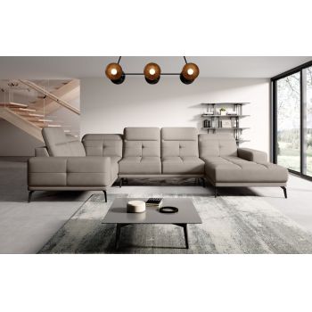 Coltar stanga 6 locuri ELTAP, LT-07PO, Neviro, 350x201x77 cm, lemn/poliester, gri