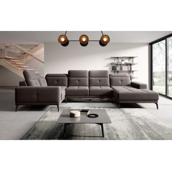 Coltar stanga 6 locuri ELTAP, LT-07SAV, Neviro, 350x201x77 cm, lemn/poliester, gri