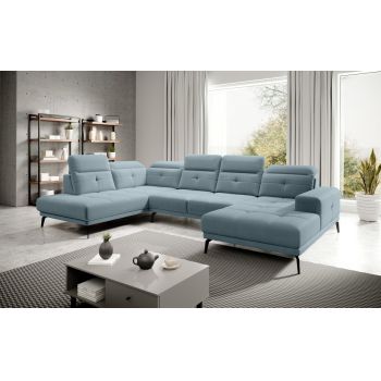 Coltar stanga 6 locuri ELTAP, LT-100SAV, Bretan, 350x205x107 cm, lemn/poliester, albastru deschis