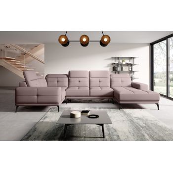 Coltar stanga 6 locuri ELTAP, LT-101GO, Neviro, 350x201x77 cm, lemn/poliester, roz deschis