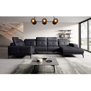 Coltar stanga 6 locuri ELTAP, LT-11SOF, Neviro, 350x201x77 cm, lemn/poliester, negru