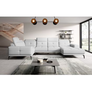 Coltar stanga 6 locuri ELTAP, LT-17SOF, Neviro, 350x201x77 cm, lemn/poliester, alb