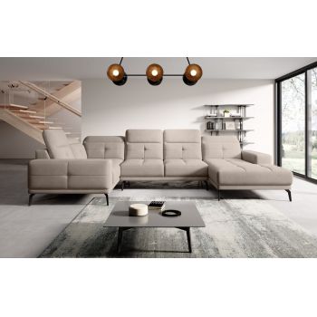Coltar stanga 6 locuri ELTAP, LT-18SO, Neviro, 350x201x77 cm, lemn/poliester, bej deschis