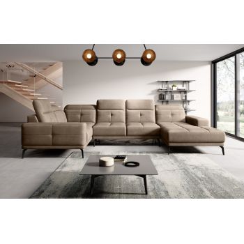 Coltar stanga 6 locuri ELTAP, LT-20NU, Neviro, 350x201x77 cm, lemn/poliester, maro deschis