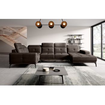 Coltar stanga 6 locuri ELTAP, LT-22NU, Neviro, 350x201x77 cm, lemn/poliester, maro inchis