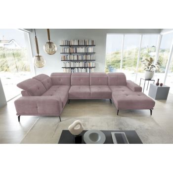 Coltar stanga 6 locuri ELTAP, LT-24LO, Neviro, 350x201x77 cm, lemn/poliester, roz deschis