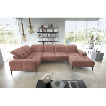Coltar stanga 6 locuri ELTAP, LT-24NU, Neviro, 350x201x77 cm, lemn/poliester, roz