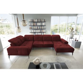 Coltar stanga 6 locuri ELTAP, LT-25LO, Neviro, 350x201x77 cm, lemn/poliester, rosu inchis