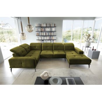 Coltar stanga 6 locuri ELTAP, LT-33NU, Neviro, 350x201x77 cm, lemn/poliester, verde olive